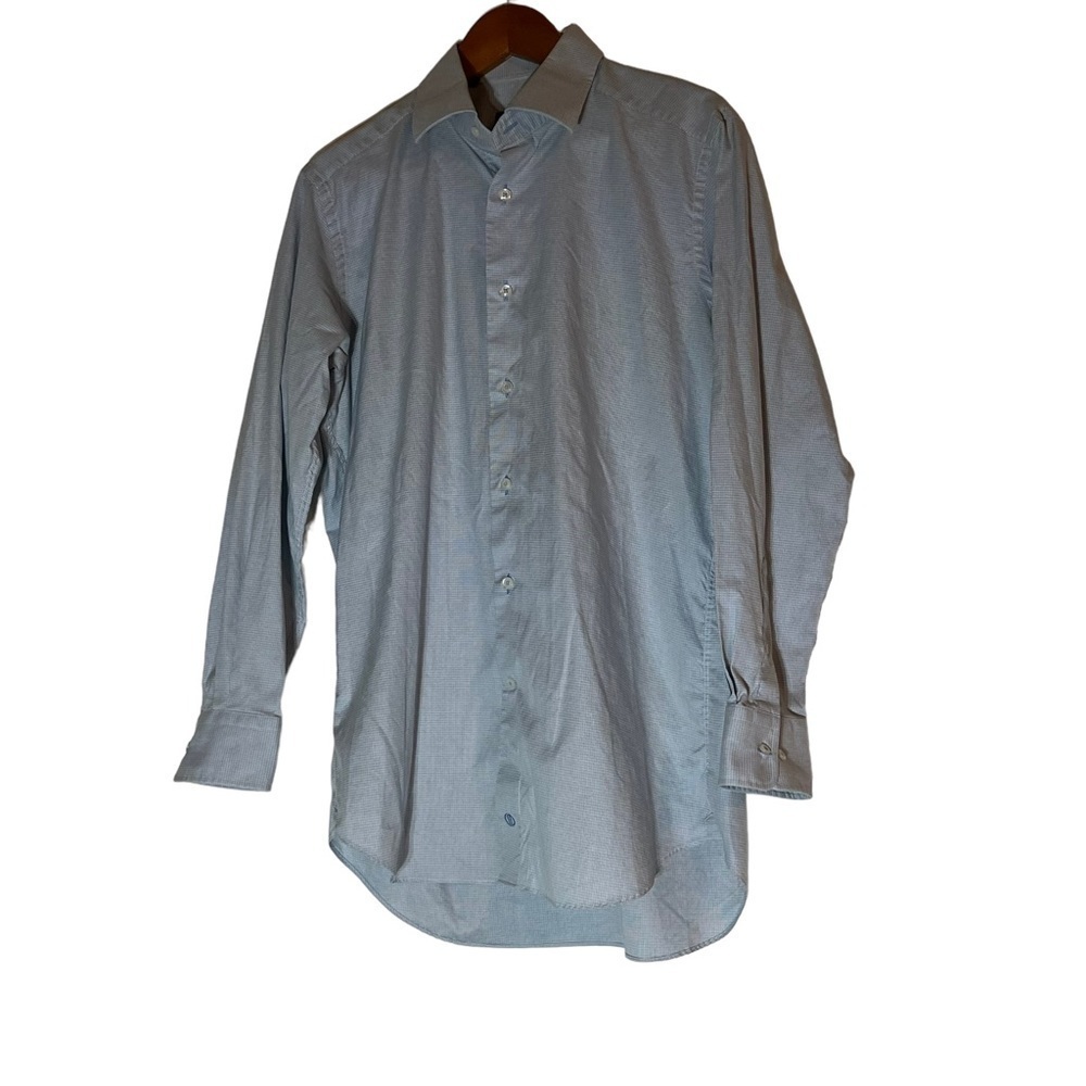 David Donahue Blue & White Collared Button Down Shirt